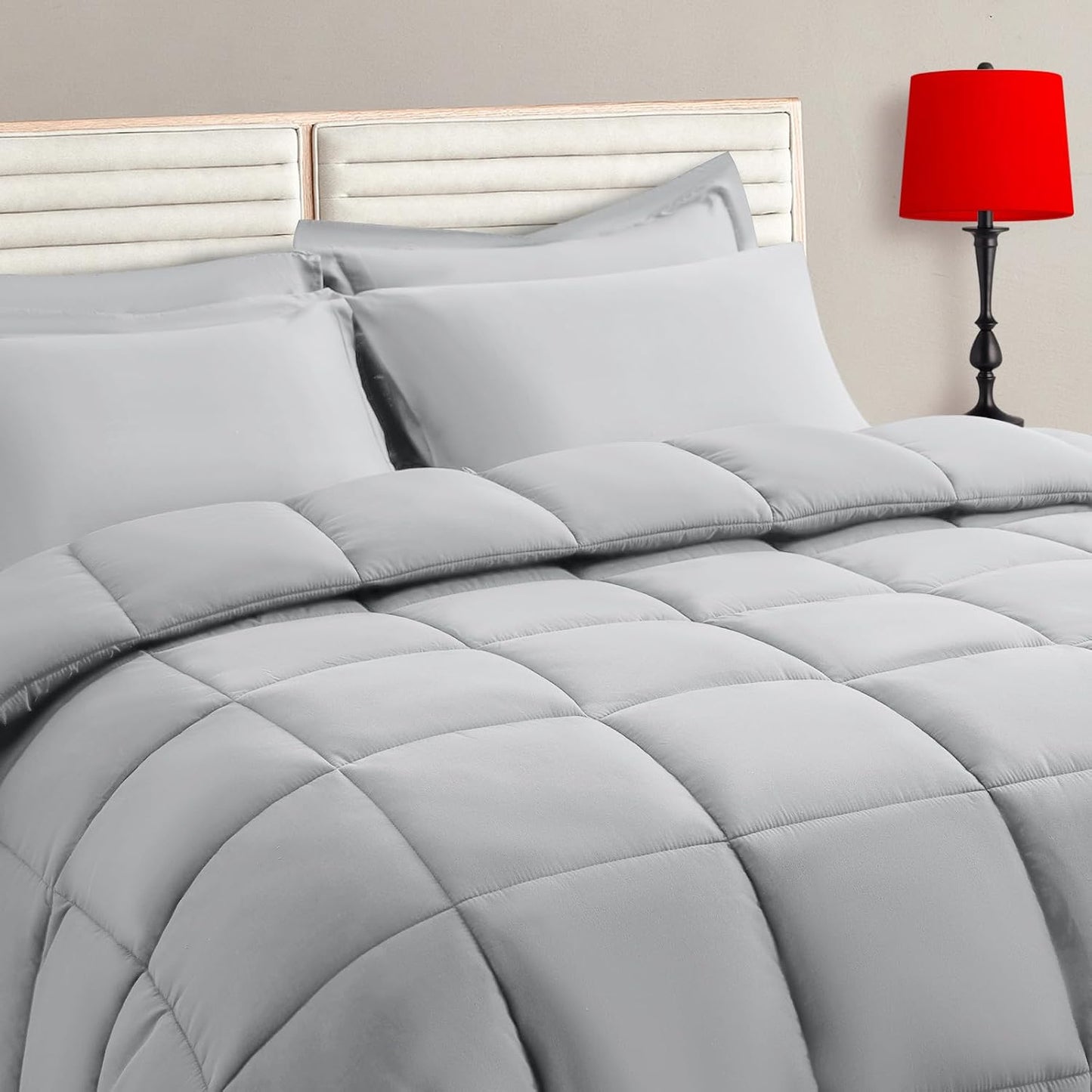 Light Grey Twin Size Comforter Set - 5 Piece Bed in a Bag