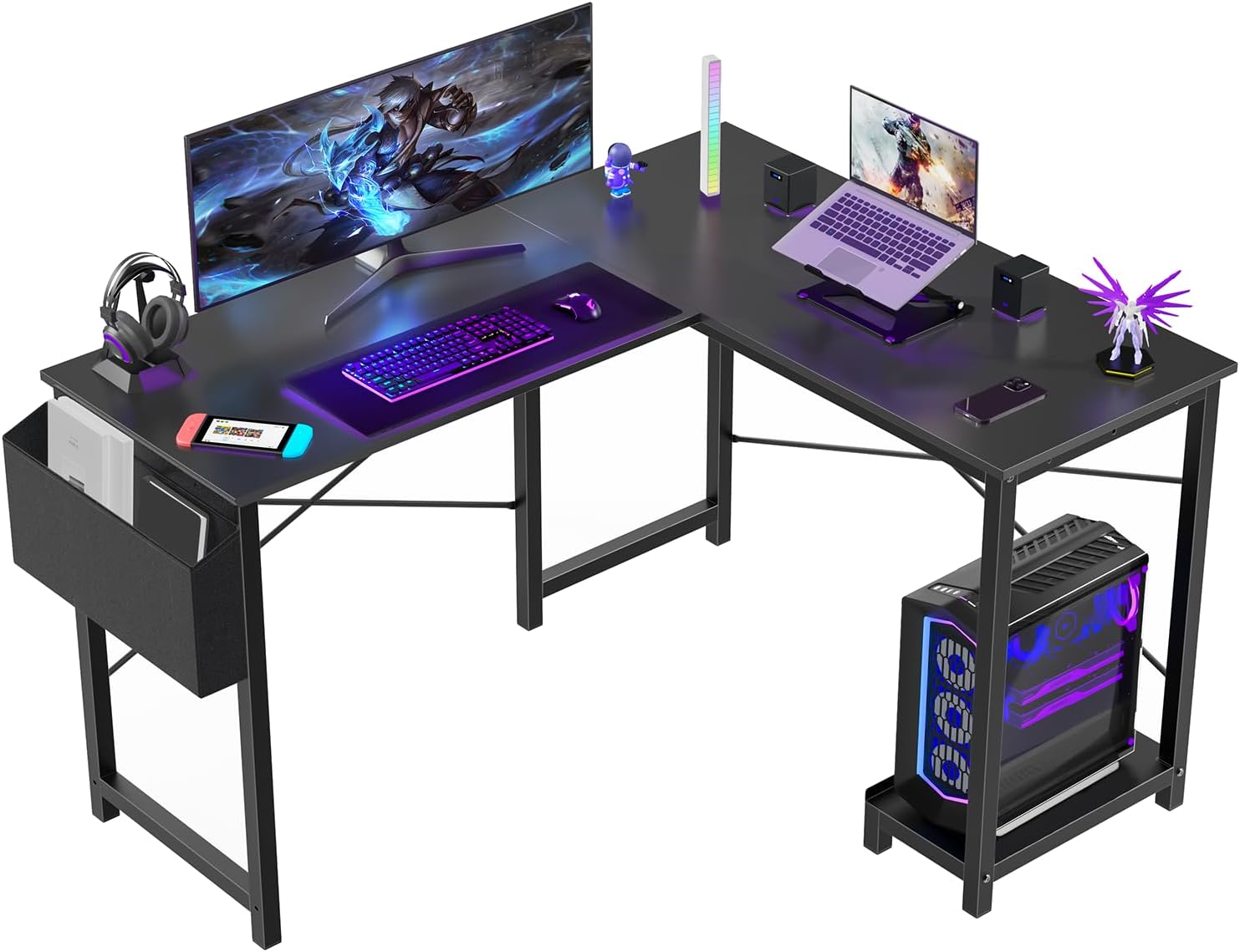 Sturdy L-Shaped Gaming Desk for Home Office