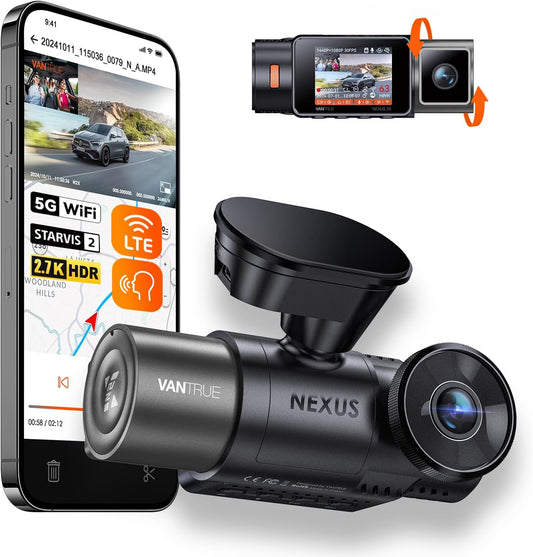 Vantrue N2X 2.7K Dual Dash Cam: 5G WiFi, Night Vision