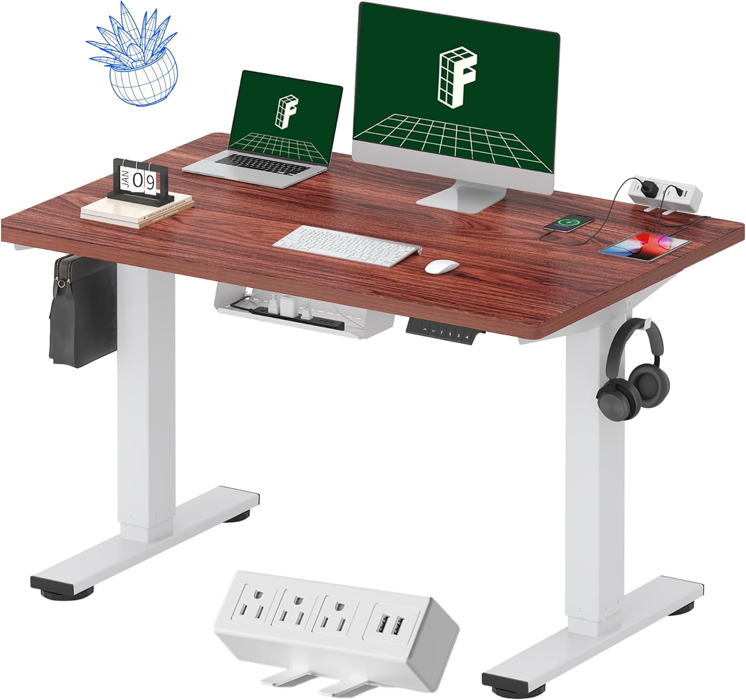 FLEXISPOT EN2 Electric Stand Up Desk with Power Strip & Memory