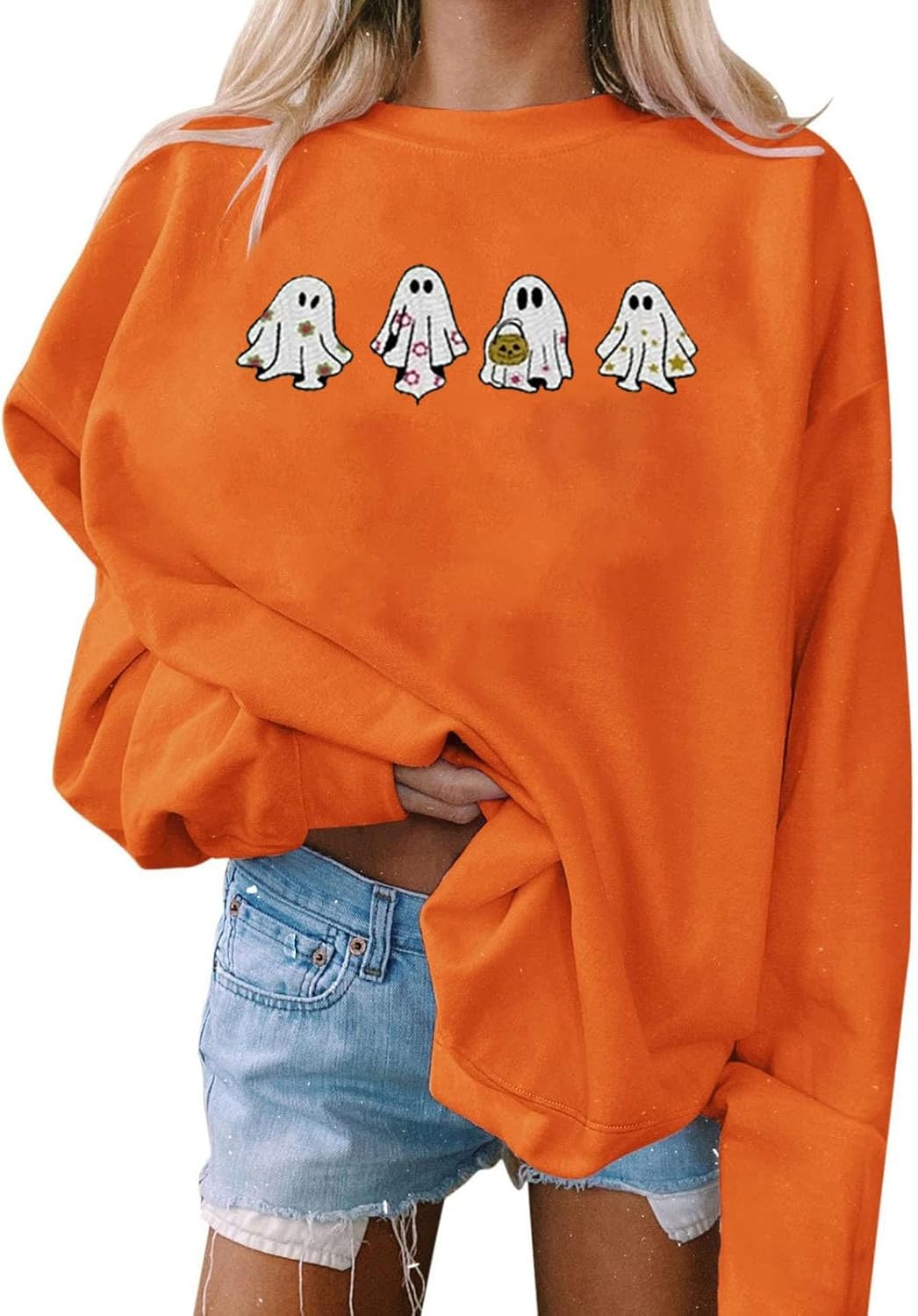 Cute Ghost Embroidered Oversized Sweatshirt