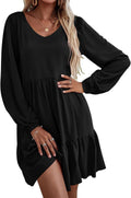 Womens A Line Tiered V Neck Dress with Pockets - Flowy Fit