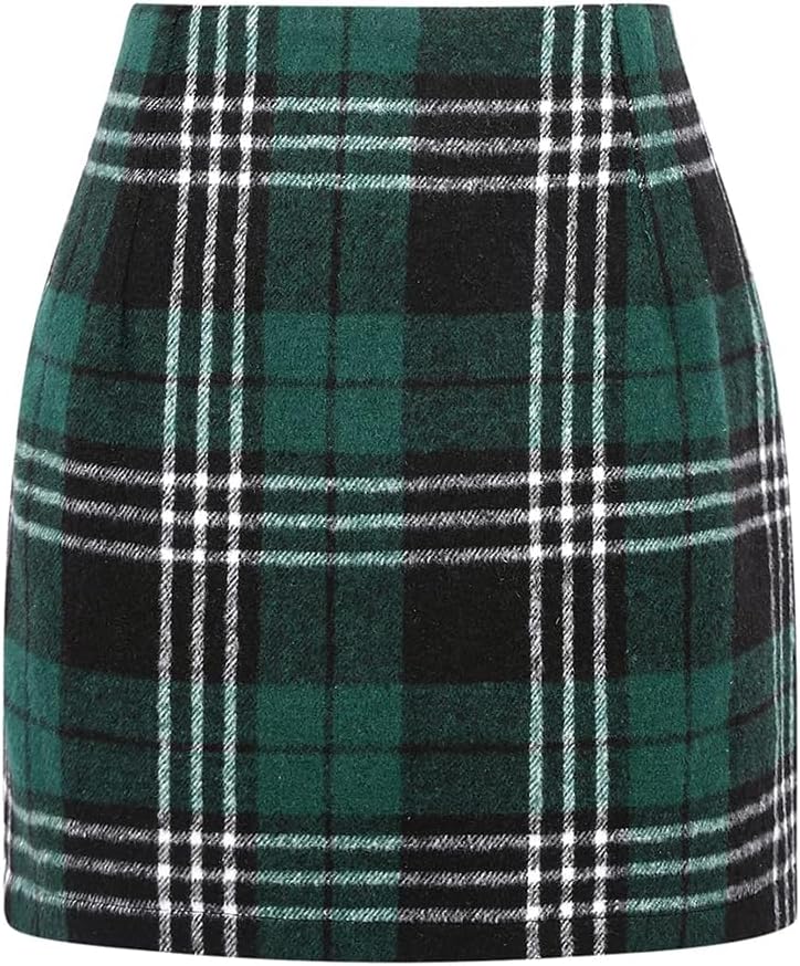 Kinghua Womens Wool Plaid Mini Skirt for Fall and Winter Wear