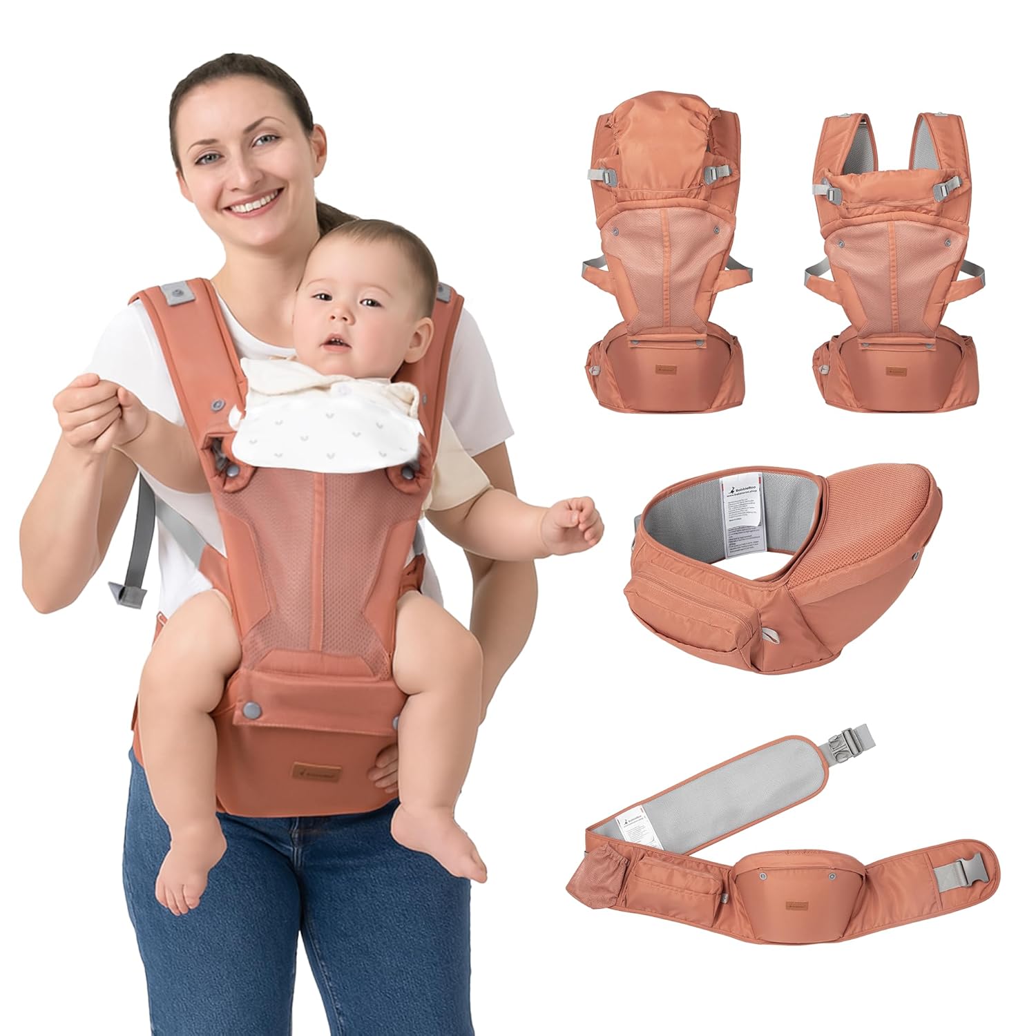 6-in-1 Baby Carrier with Hip Seat for Newborn to Toddler Use