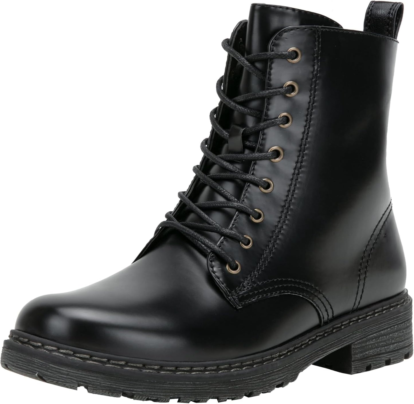 Vepose Womens Combat Ankle Boots with Lace-Up Design and Zipper