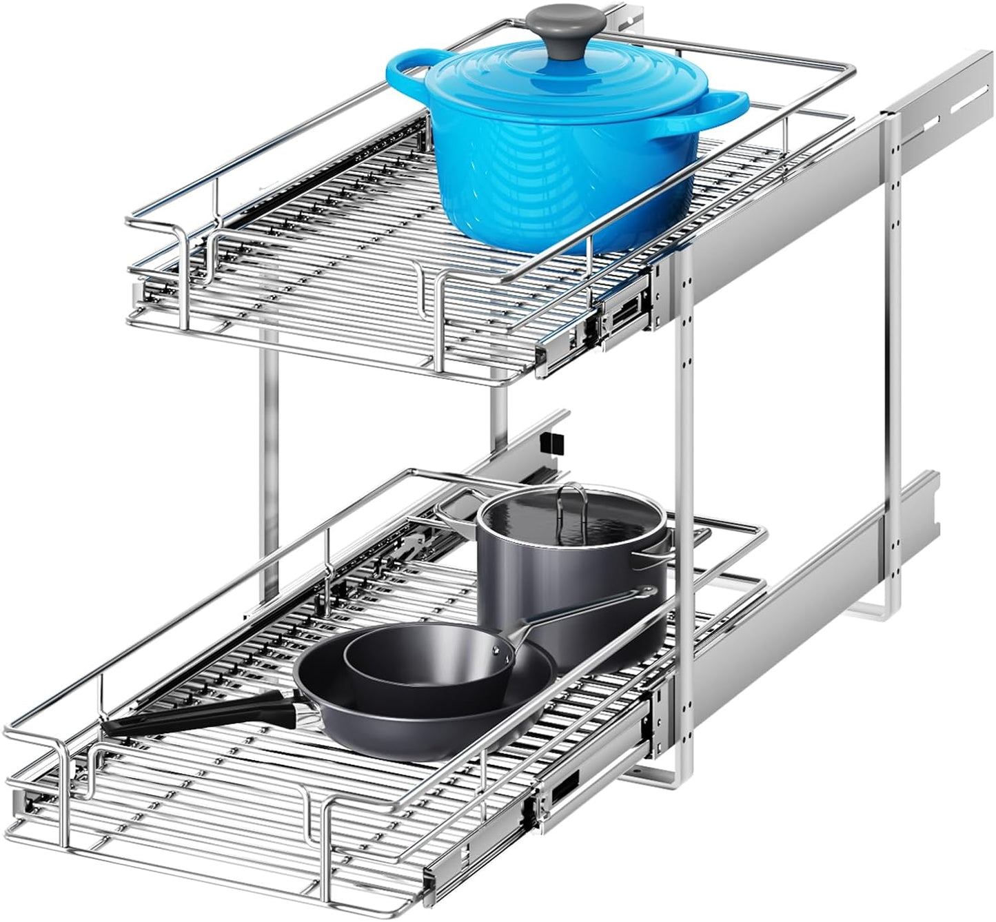 2 Tier Individual Pull Out Cabinet Organizer for Kitchen Use