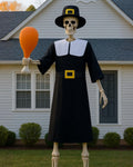 3 Pcs 12ft Skeleton Pilgrim Outfit Set for Halloween & Thanksgiving