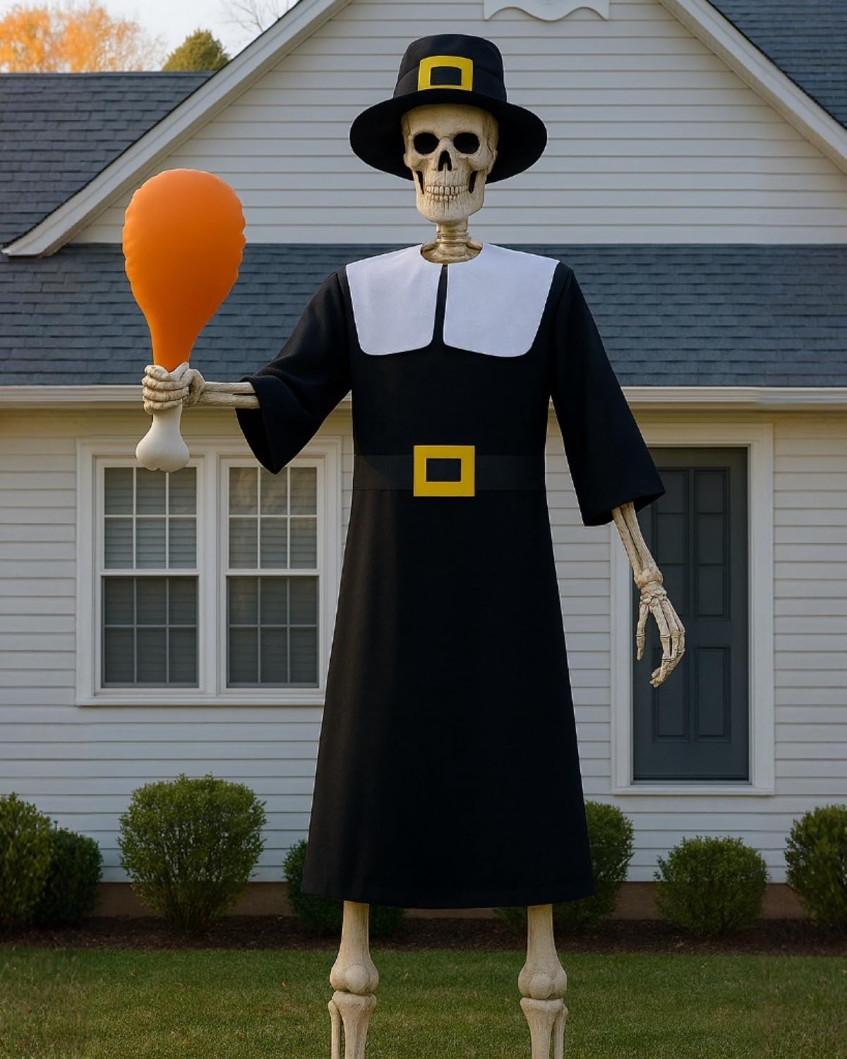 3 Pcs 12ft Skeleton Pilgrim Outfit Set for Halloween & Thanksgiving