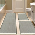 IM HOME Waffle Bath Mat Set 3 Piece Green & Cream - Soft Absorbent