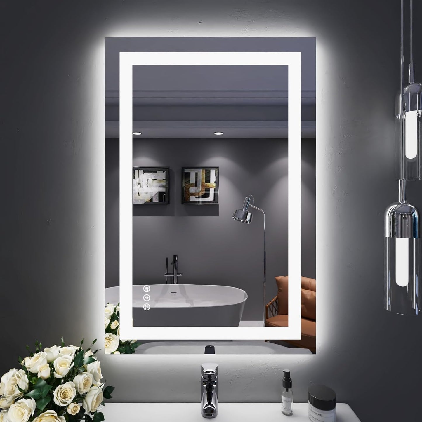 LOAAO 24X36 LED Bathroom Mirror with Lights and Anti-Fog Feature