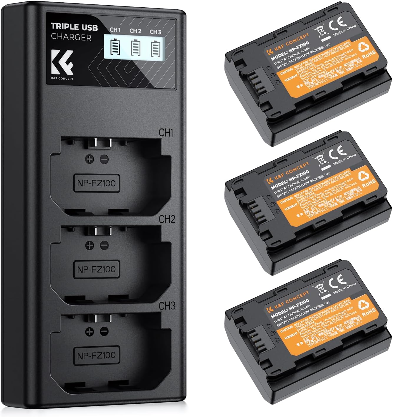 K&F CONCEPT NP-FZ100 Battery Pack and Charger for Sony Cameras