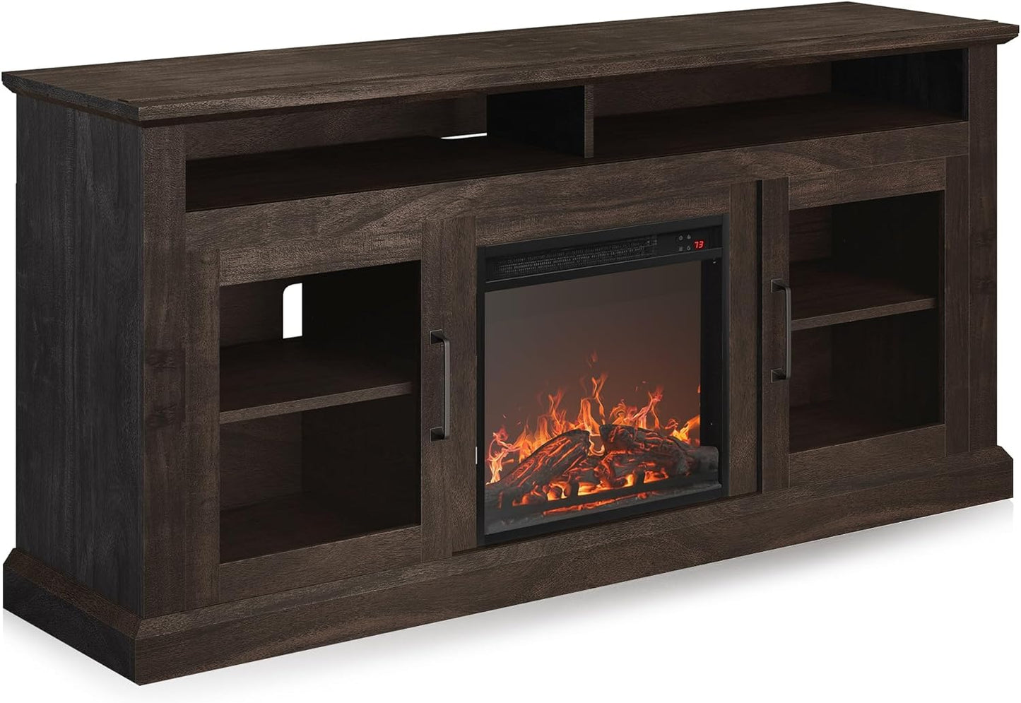 60 Traditional TV Stand with Electric Fireplace - Organized Entertainment