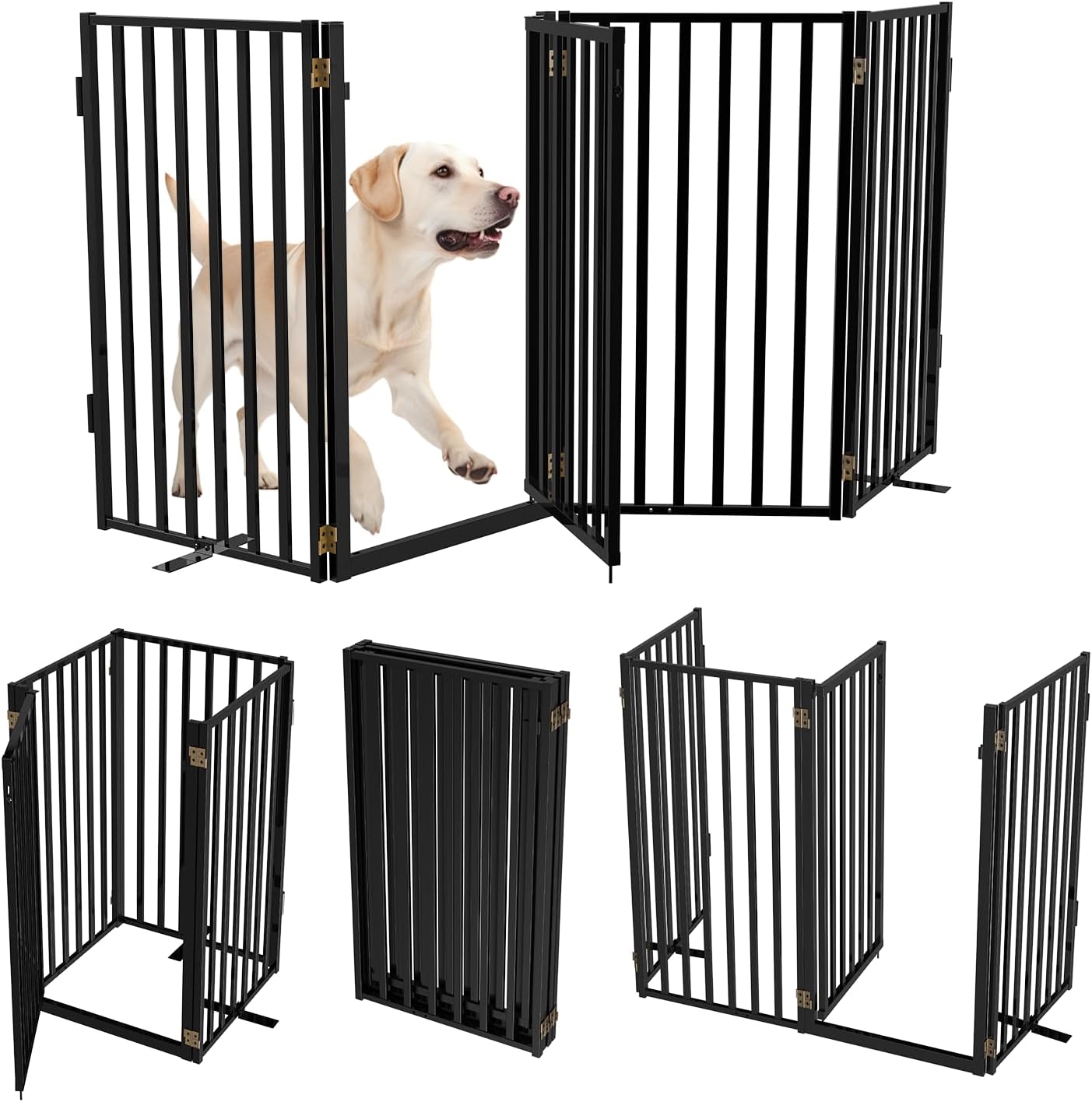 Full Metal Freestanding Dog Gates with Door for Indoor & Outdoor