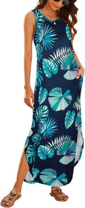 Women's Casual Summer Sleeveless Maxi Dress with Pockets - Loose Split