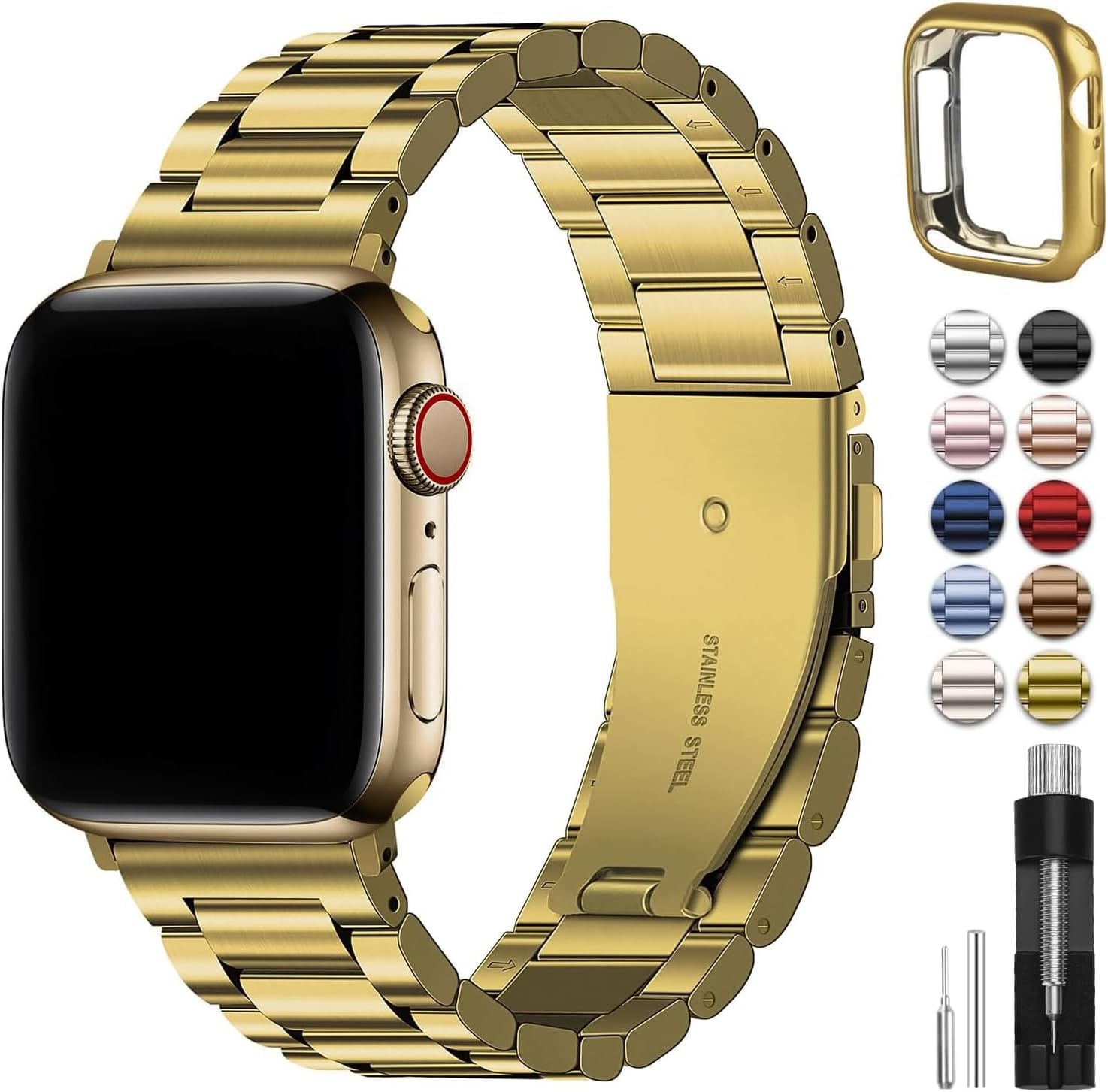 Fullmosa Metal Band for Apple Watch 45mm 44mm 42mm - Golden Elegance