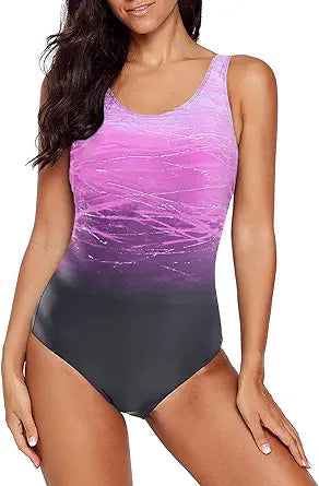 Aleumdr Womens Color Block Print One Piece Swimsuits for Training