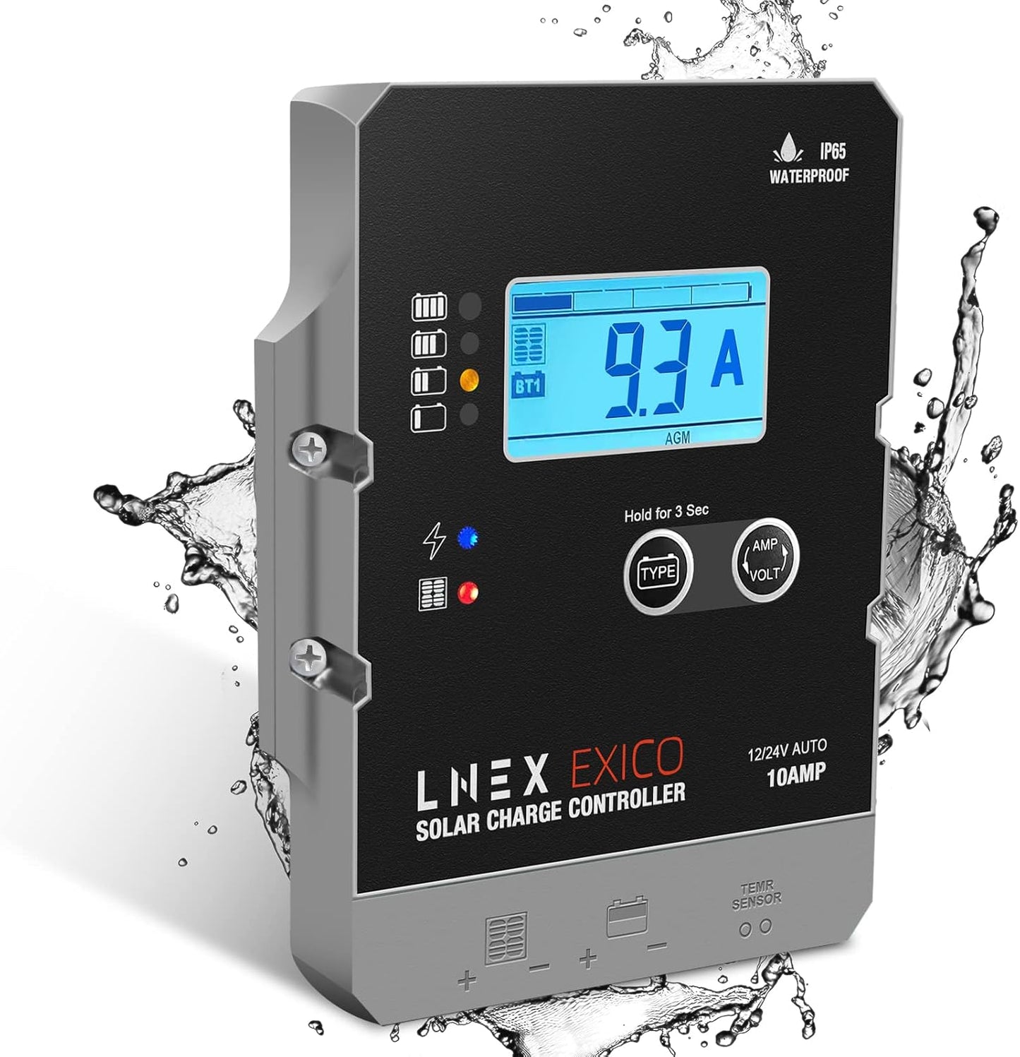 Solar Charge Controller Waterproof 10A with LCD Display for Batteries