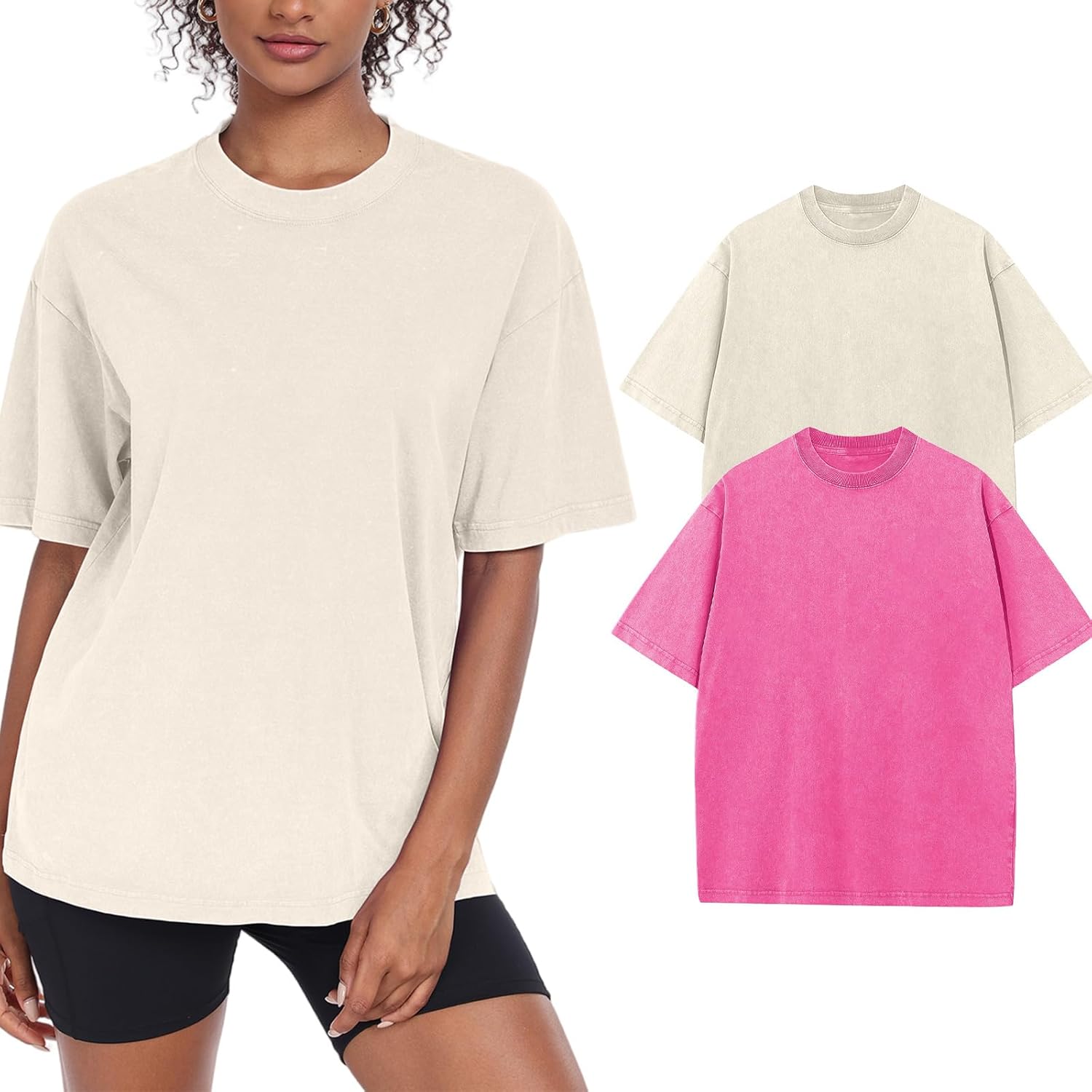 Womens Washed Vintage Oversized T-Shirt for Casual Streetwear