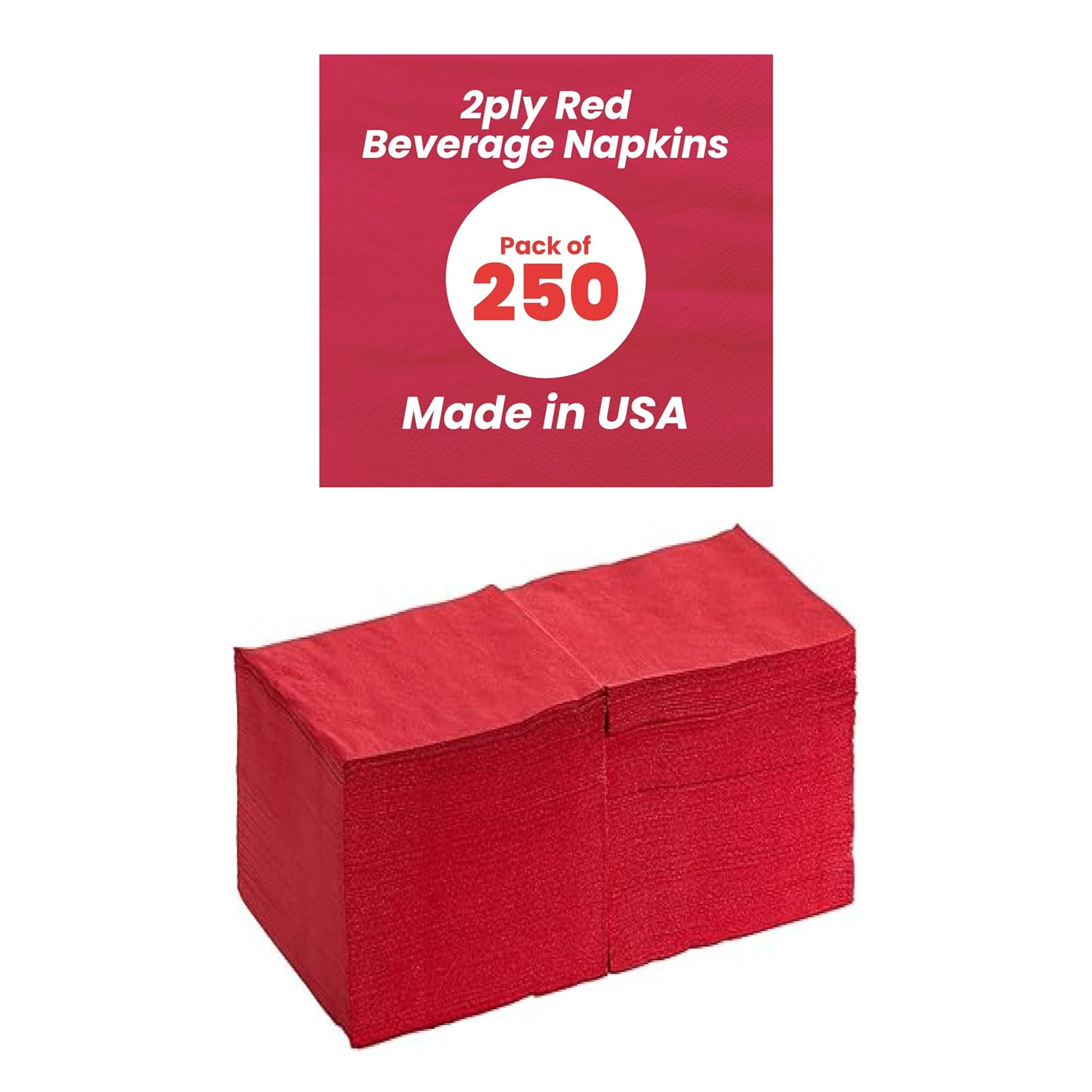 Perfectware 2 Ply Red Beverage Napkins - Pack of 250ct for Mess-Free Cleanup