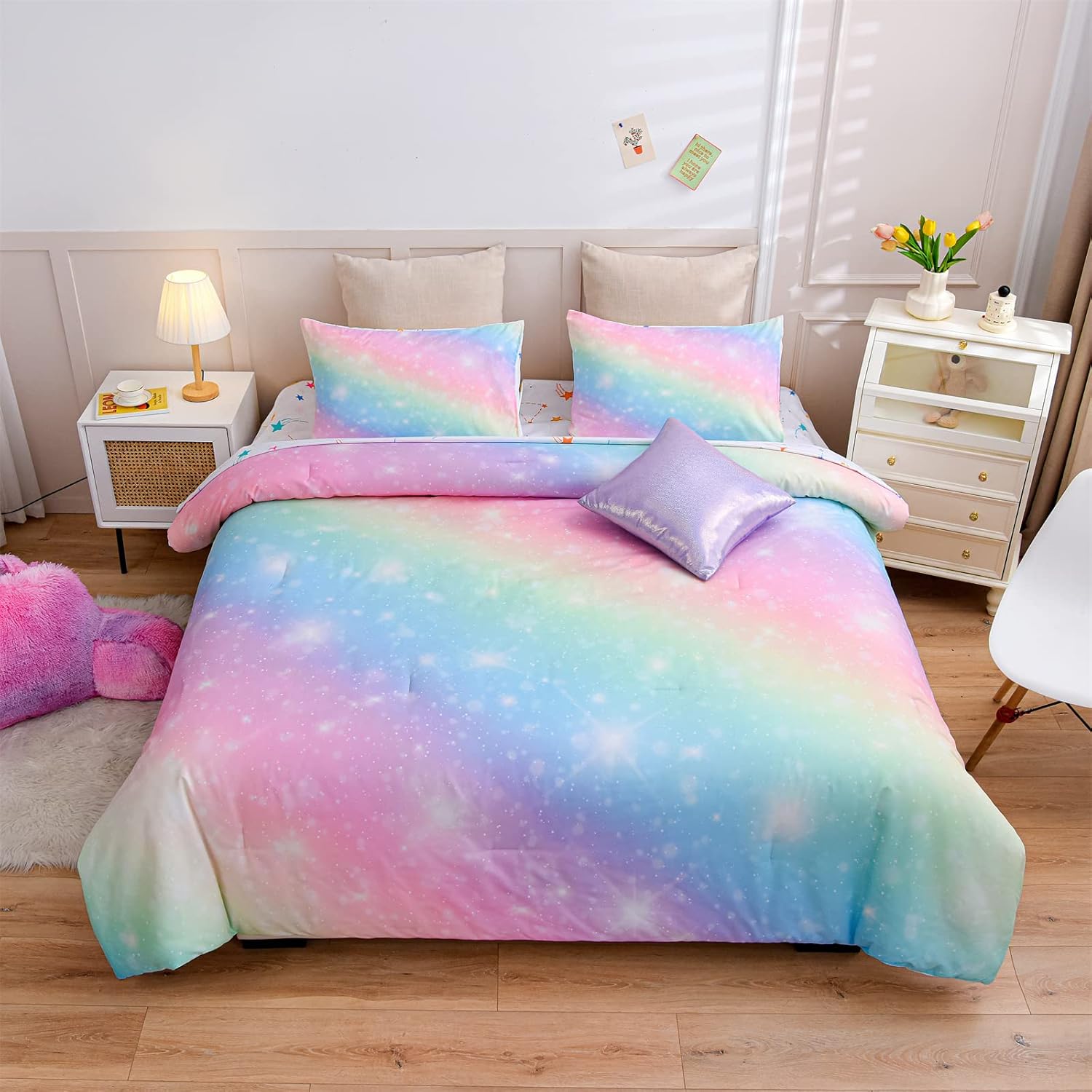 Gradient Glitter Bedding Set for Girls - Colorful Galaxy Comforter