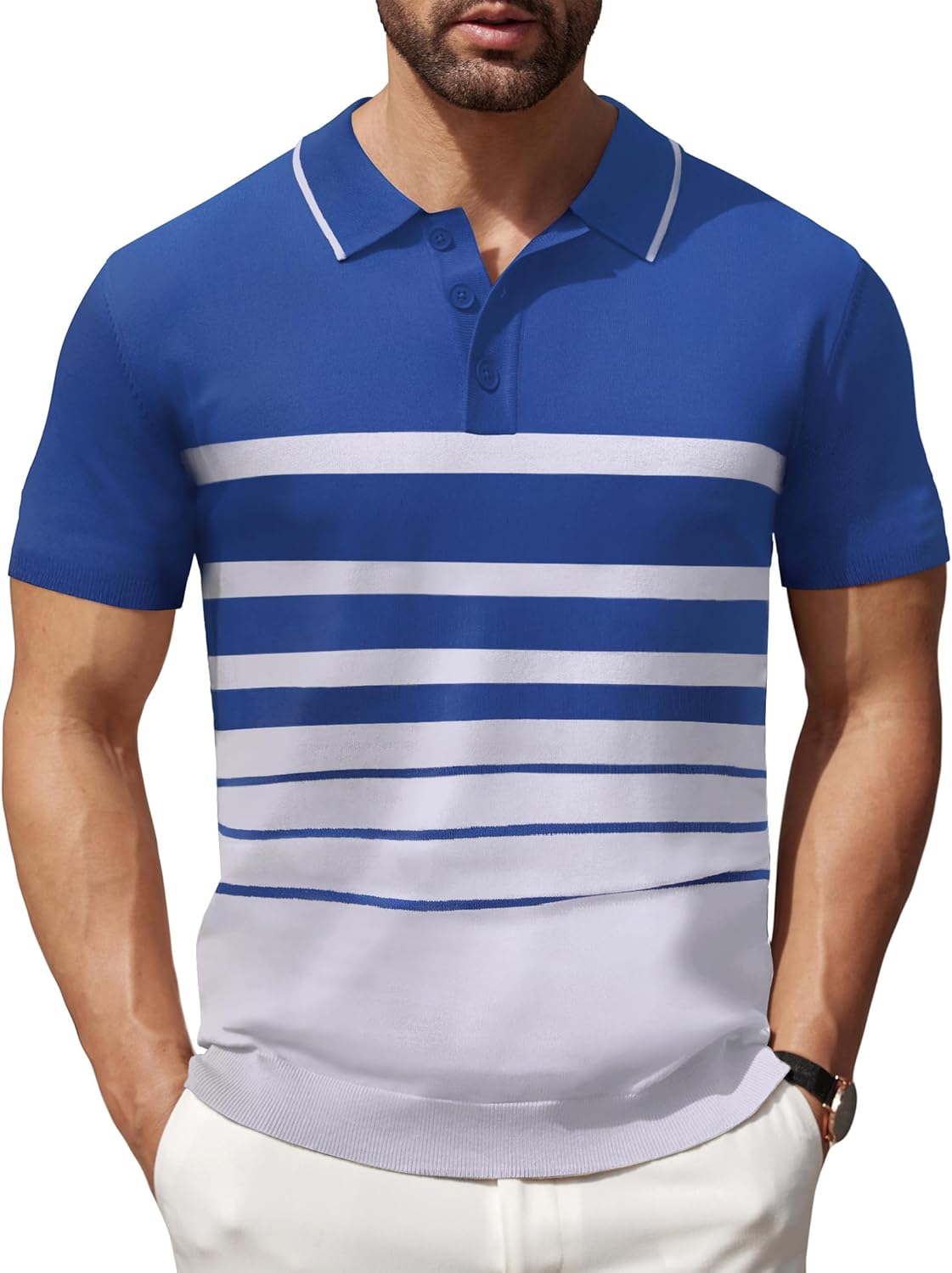 Men's Knit Polo Shirts by COOFANDY - Stylish Striped Design