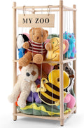 Stuffed Animal Storage Zoo Wooden Organizer - Space Saving Toy Rack