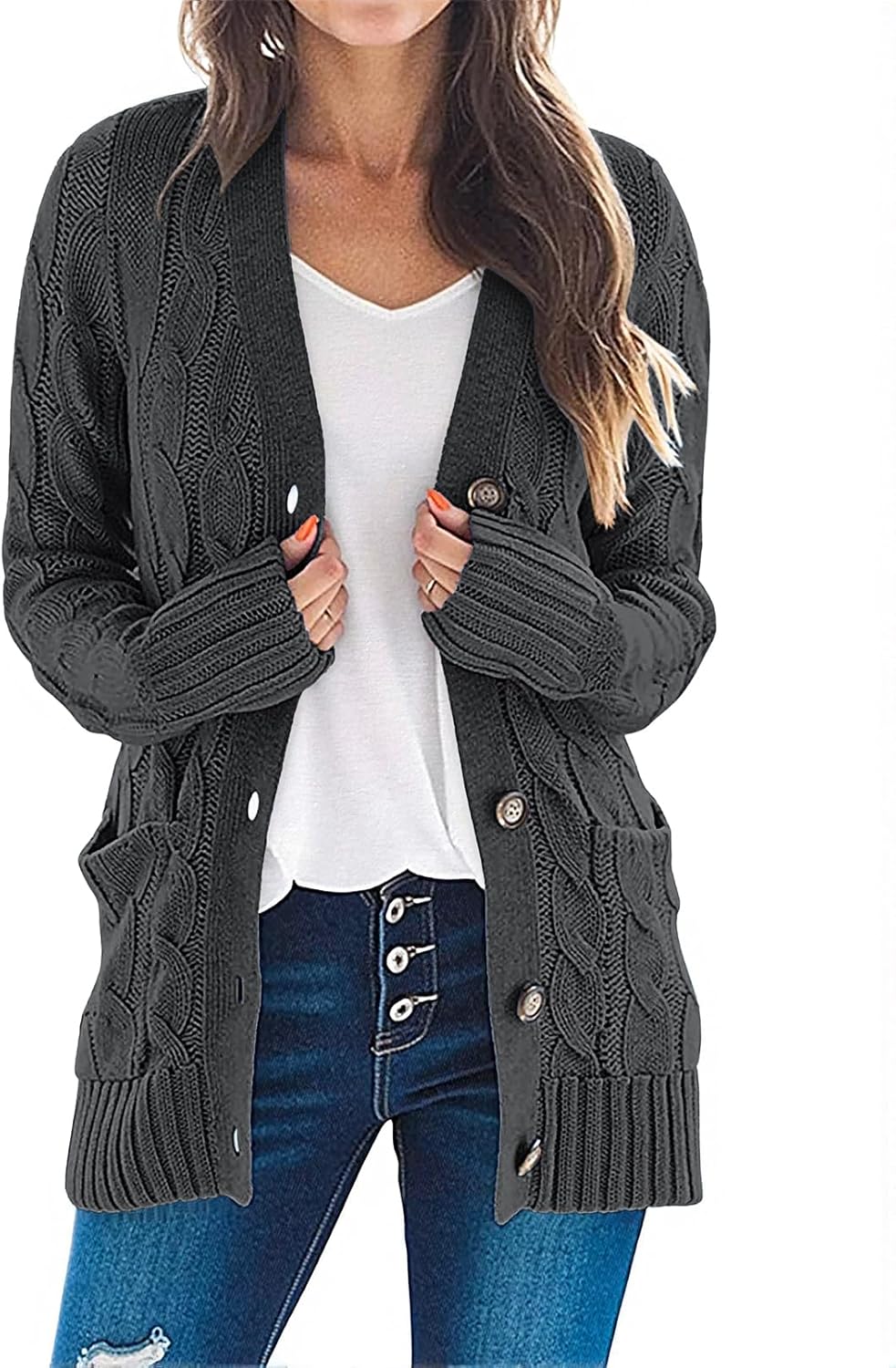 MEROKEETY Women's Long Sleeve Cable Knit Cardigan for Fall 2025