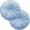 Round Throw Pillows 2 Pack - Velvet Pleated Decorative 15in