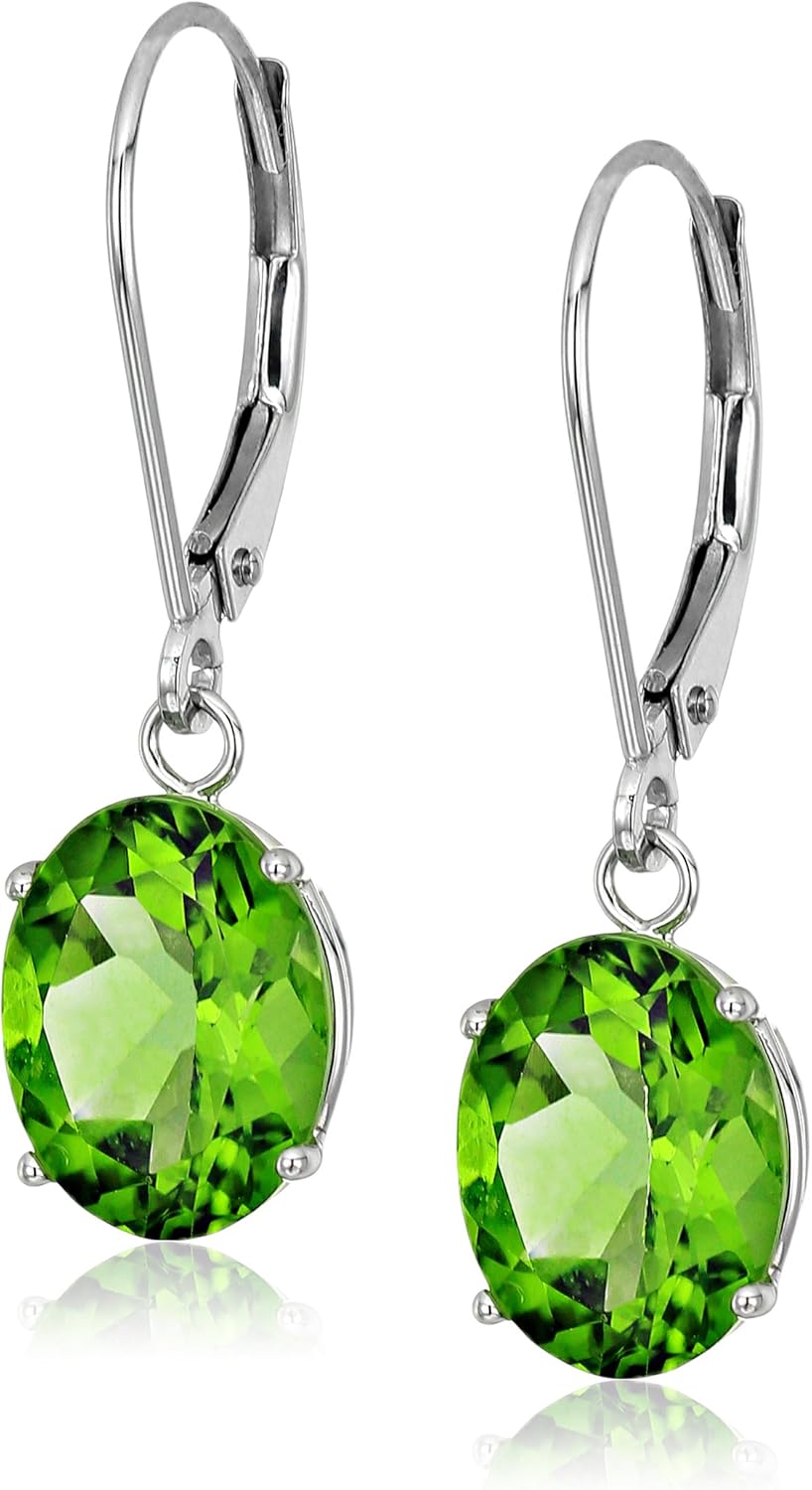 Elegant 925 Sterling Silver Green Peridot Dangle Earrings for Women