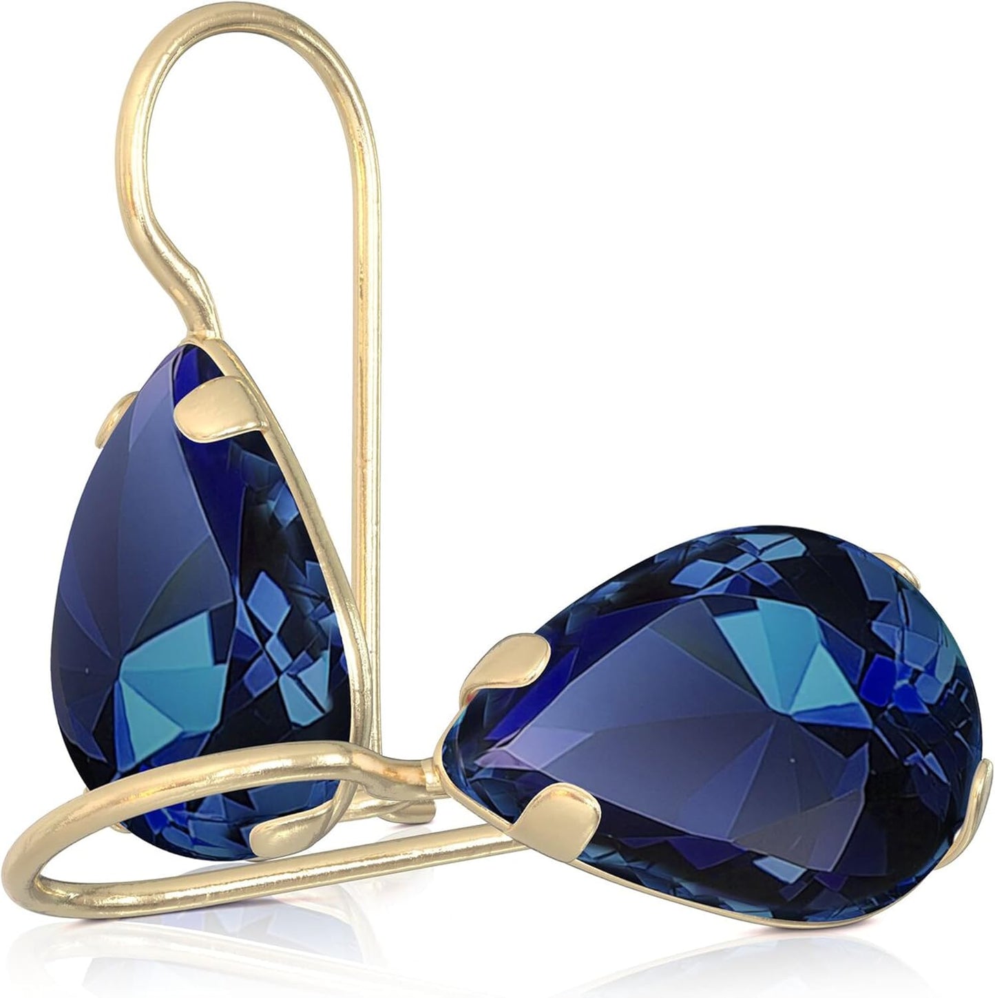 14K Gold Dangle Earrings for Women - Elegant Sapphire Jewelry