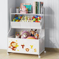 Toy Storage Organizer with Wheels - 3-Tier Kids Toy Box and Bookshelf