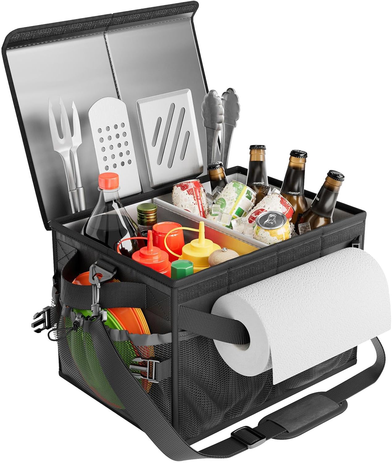 FANGSUN Black Grill Caddy: Ultimate BBQ Organizer for Outdoor Fun