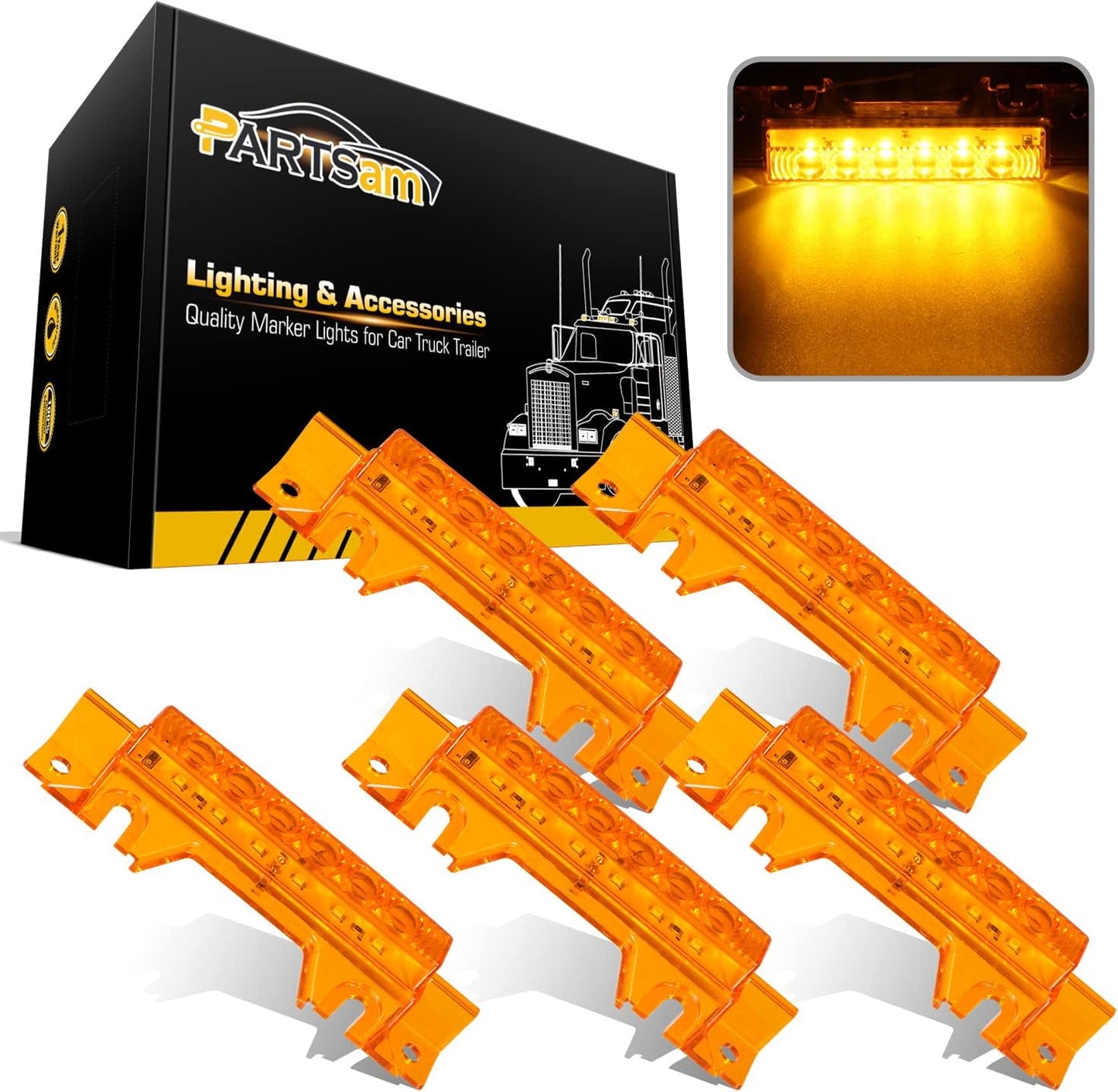 Partsam 5PCS 6LED Cab Light for Trucks and Trailers - Amber