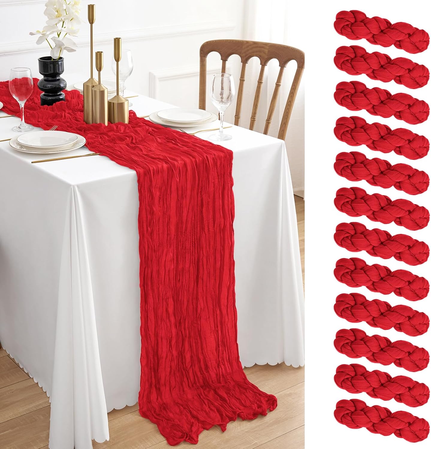 12 Pack Red Cheesecloth Table Runner for Boho Rustic Decor