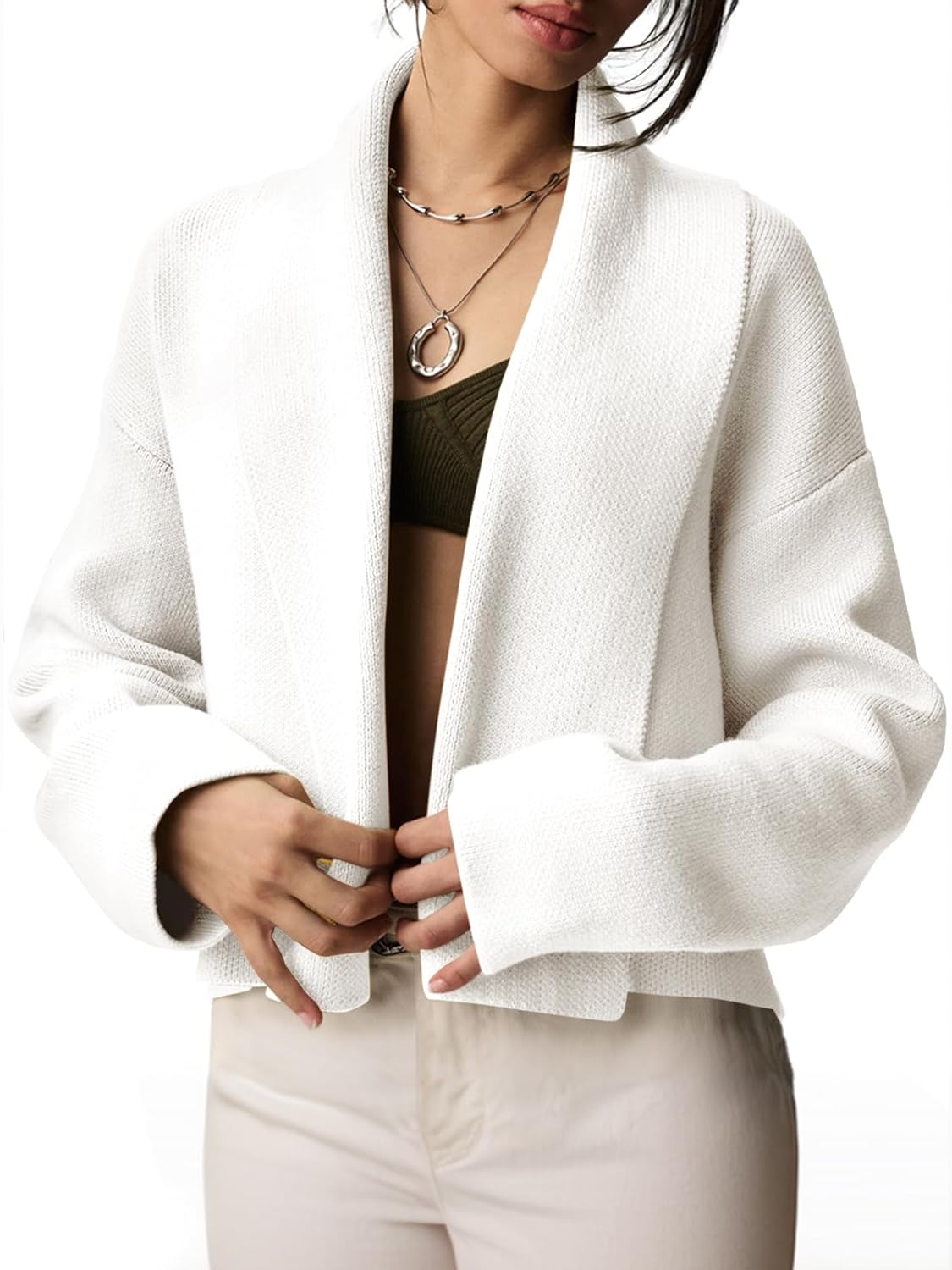 Saodimallsu Womens Cropped Cardigan Open Front Shawl Sweater
