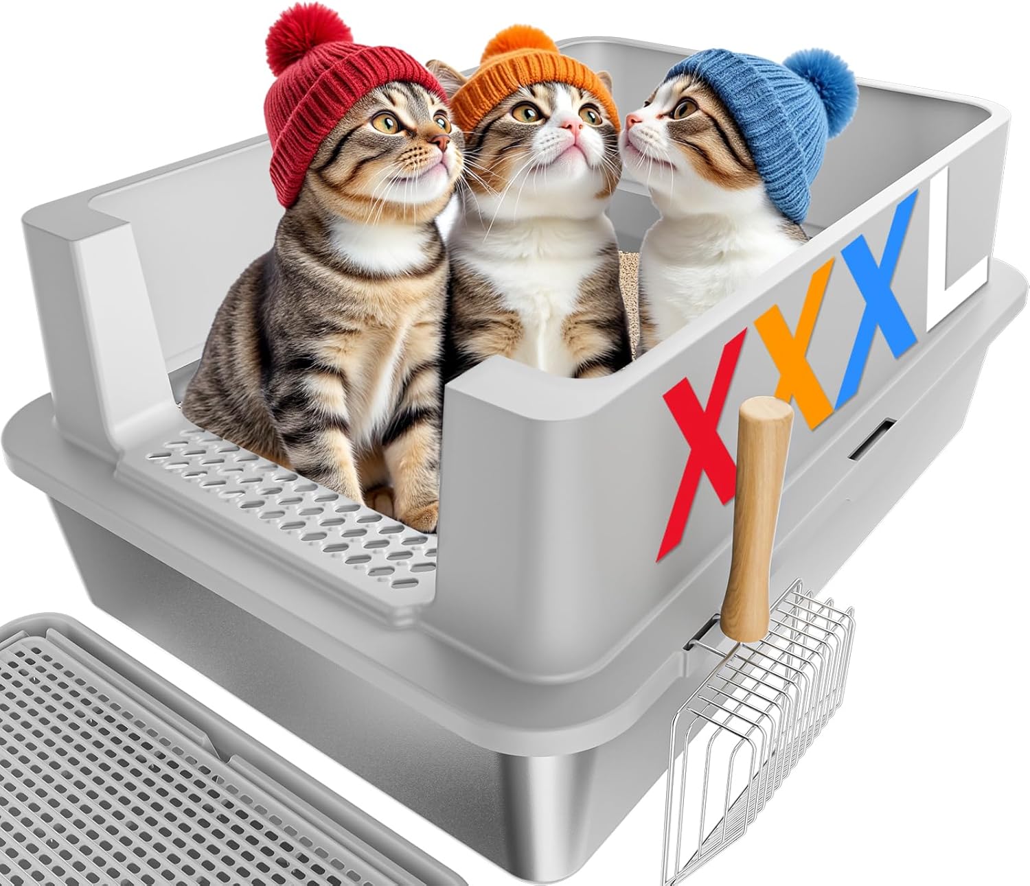 Spacious Stainless Steel Litter Box for Large Cats and Multi-Cats