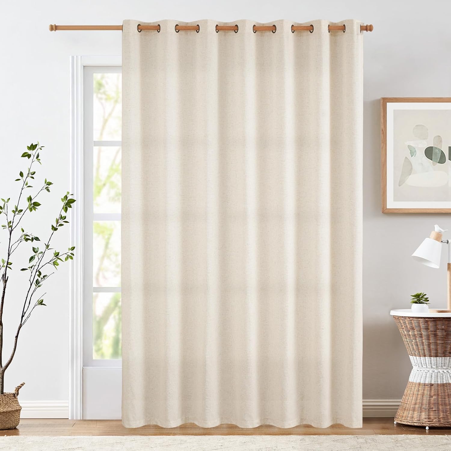 Linen Blend Beige Curtain Extra Wide 100 Inch for Large Windows