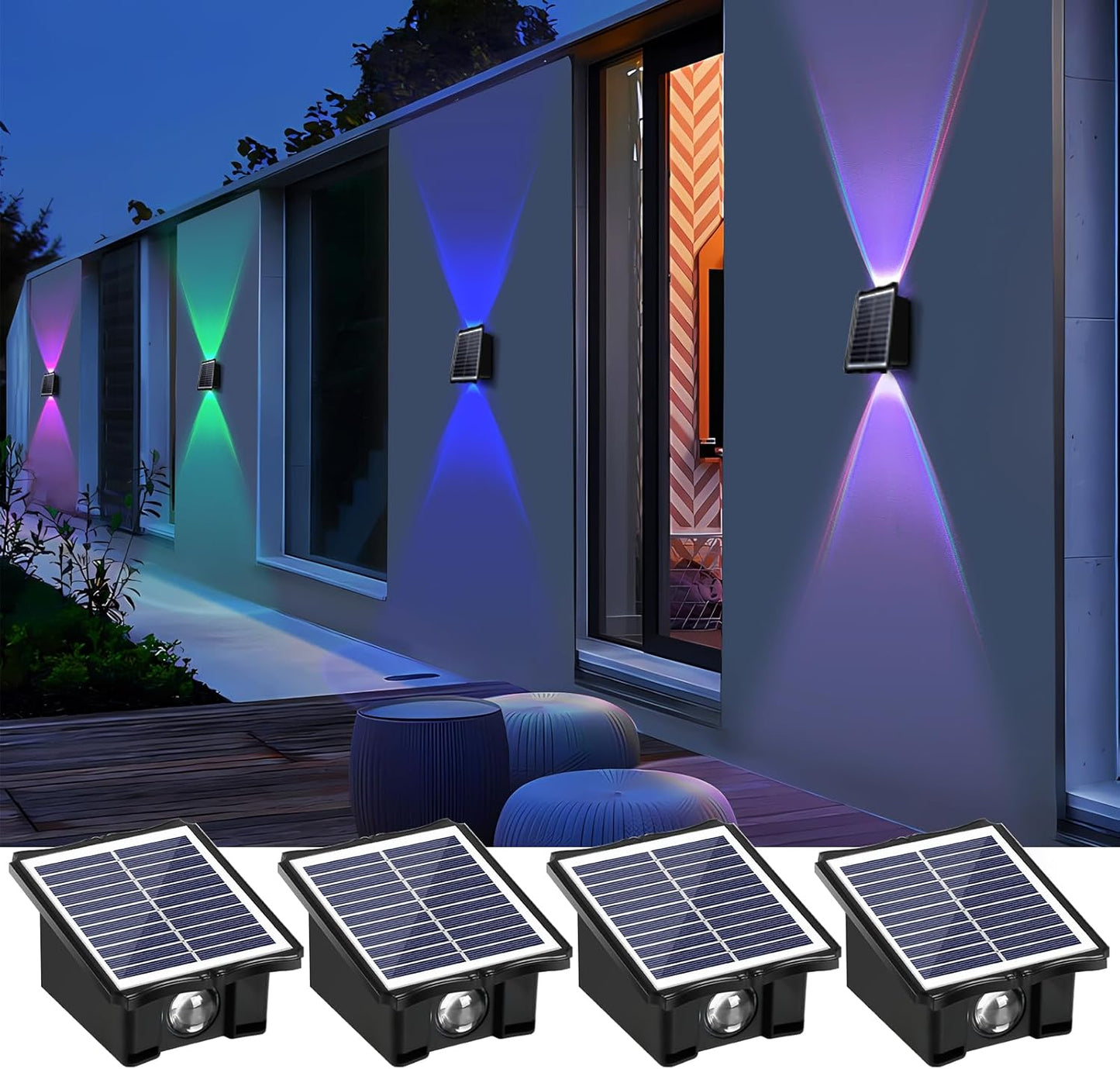 2LEDs Multi-Color Solar Wall Lights for Outdoor Spaces