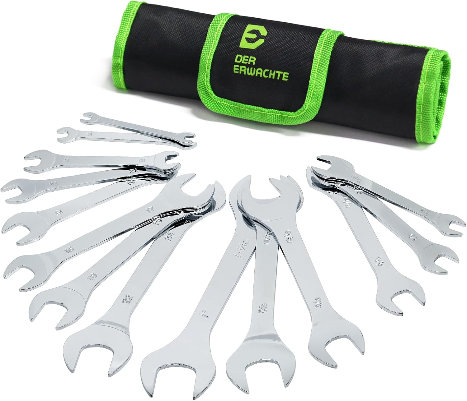 Super-Thin Open End Wrench Set, 14-Piece for Mechanics