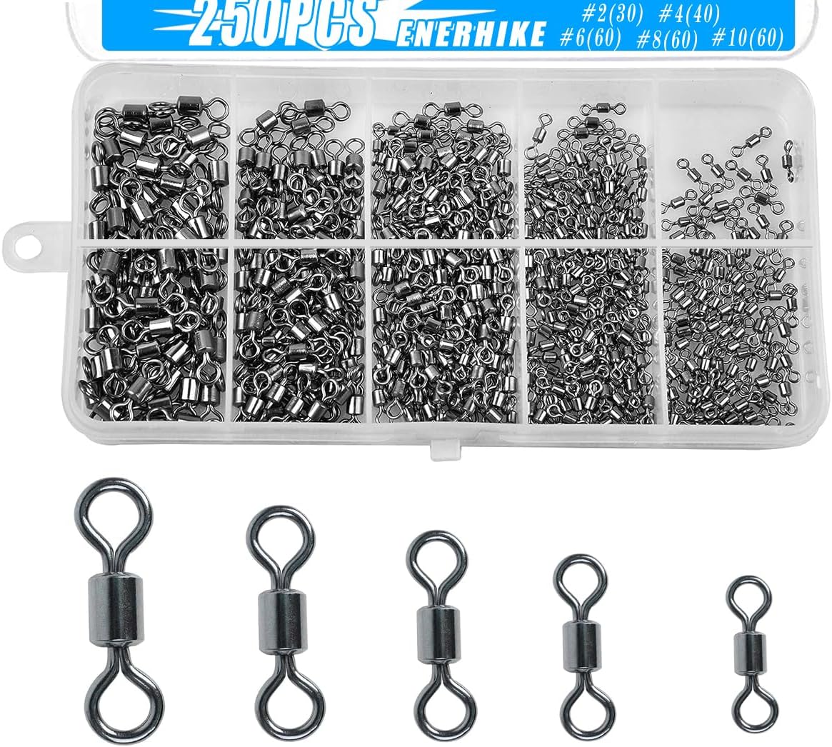 250pcs Stainless Steel Fishing Swivels - Corrosion Resistance for Freshwater & Saltwater - ENERHIKE
