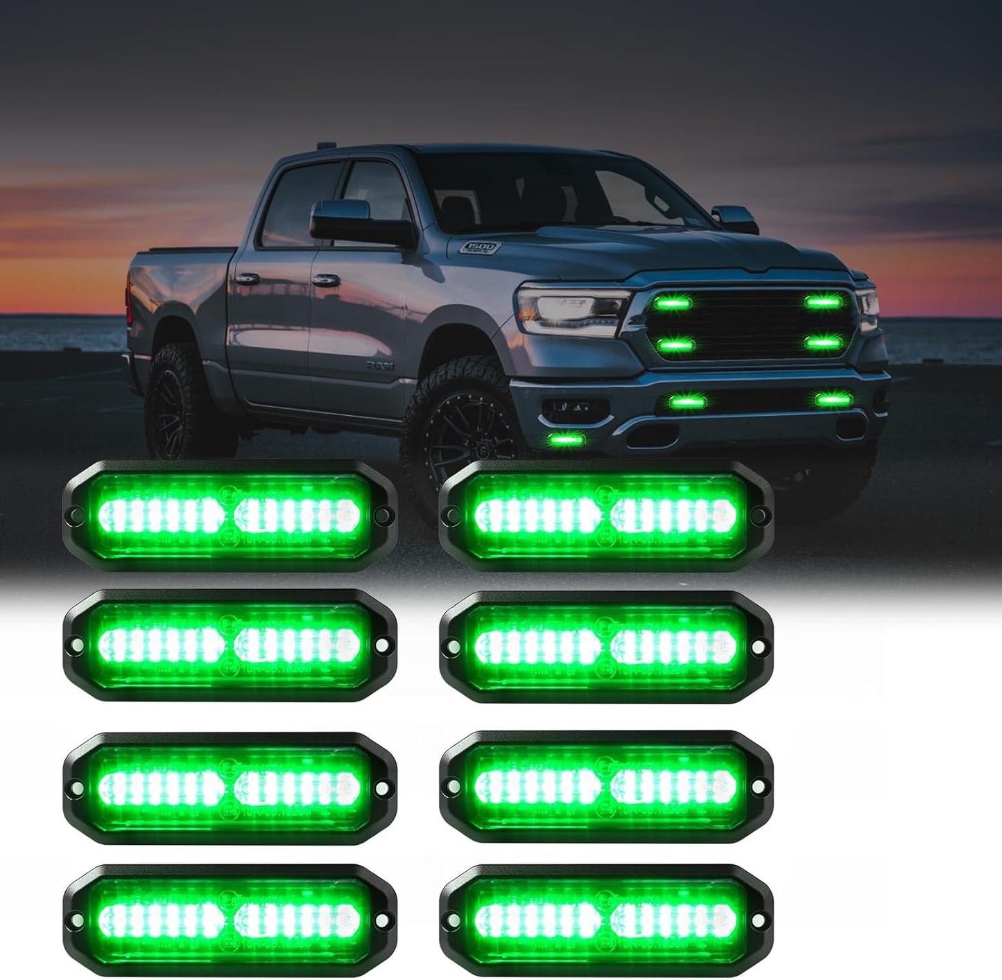 WINECO Green Ultra Slim LED Emergency Strobe Lights for Trucks