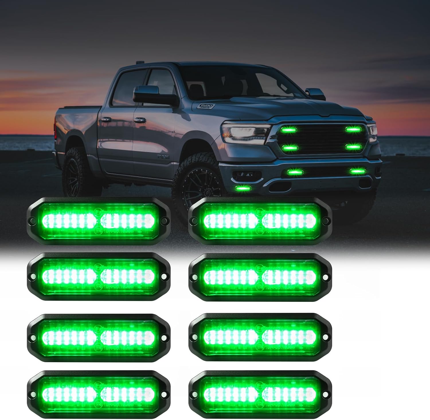 WINECO Green Ultra Slim LED Emergency Strobe Lights for Trucks