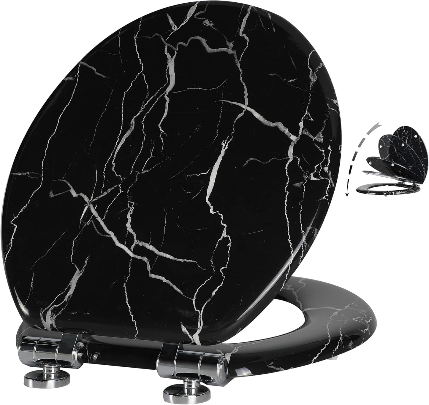 Durable Round Black Marble Toilet Seat with Quiet Close Feature