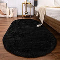 Black Fluffy Oval Area Rug 2.6 x 5.3 ft - Softroom