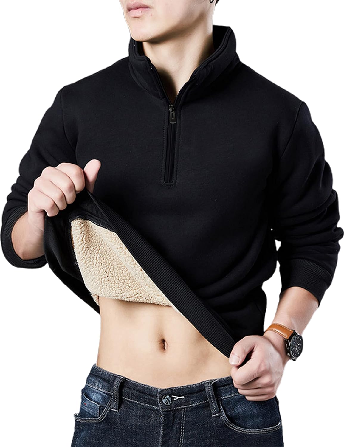 Yeokou Mens Fashion Warm Fleece Crewneck Sweatshirt for Winter