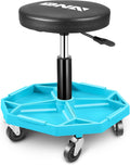 Blue Pneumatic Garage Seat Roller Stool with Tool Tray - 300lb