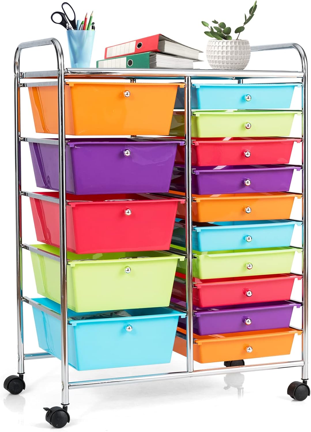 COSTWAY 15 Drawer Rolling Storage Cart for Home and Office Use