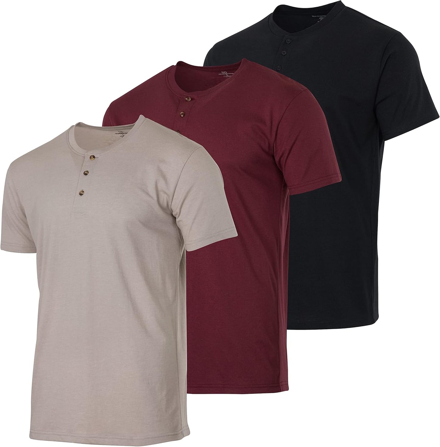 Real Essentials 3 Pack Men's Cotton Henley T-Shirts for All Occasions
