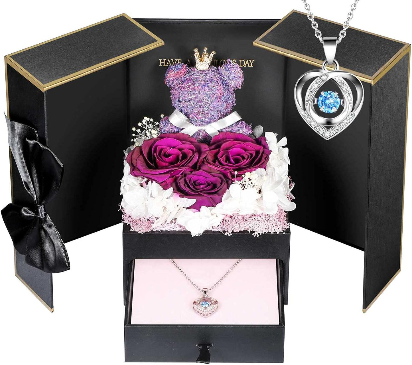 Preserved Rose Gifts for Her with Sterling Silver Necklace
