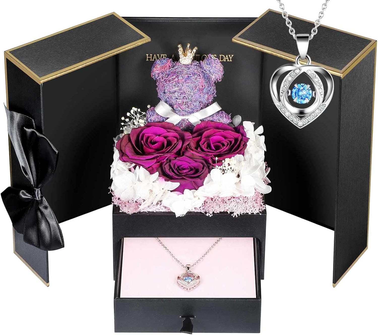 Preserved Rose Gifts for Her with Sterling Silver Necklace